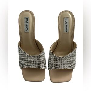 Steve Madden Tan and Silver Women's Slide Sandals with rhinestones size 8 1/2